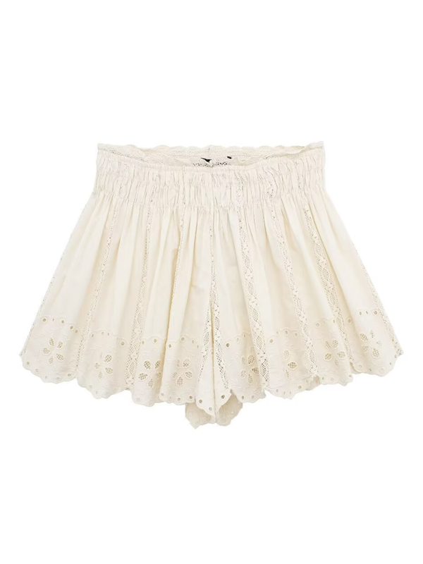 Blue Zone Planet | Ladies embroidered beige shorts-TOPS / DRESSES-[Adult]-[Female]-Cream-XS-2022 Online Blue Zone Planet