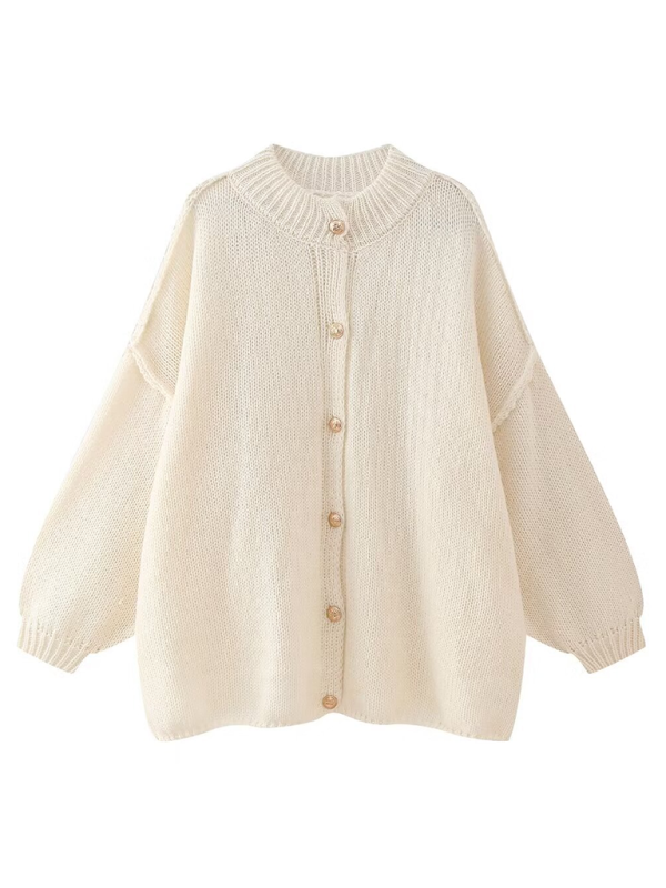 Blue Zone Planet | Sarah's Metal Button Cardigan Sweater-TOPS / DRESSES-[Adult]-[Female]-Cream-S-2022 Online Blue Zone Planet