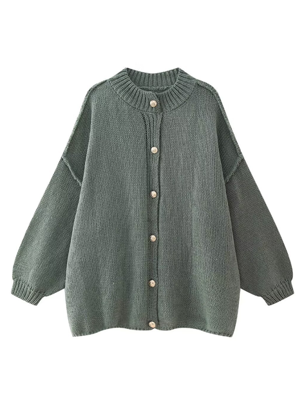 Blue Zone Planet | Sarah's Metal Button Cardigan Sweater-TOPS / DRESSES-[Adult]-[Female]-Green-S-2022 Online Blue Zone Planet