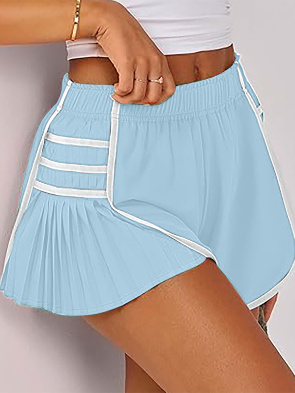 Blue Zone Planet | Ladies style sports quick-drying pleated shorts-TOPS / DRESSES-[Adult]-[Female]-Clear blue-S-2022 Online Blue Zone Planet