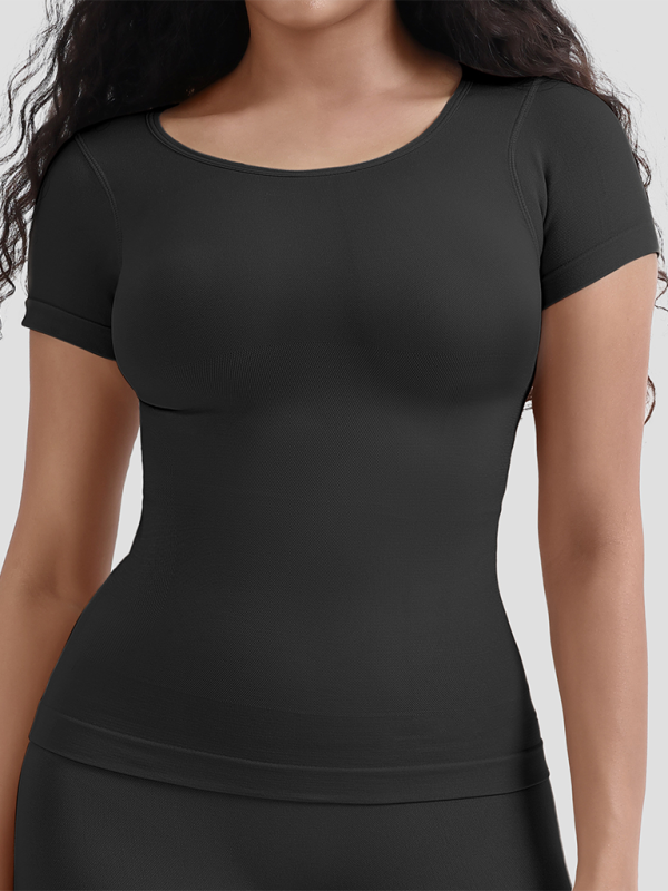 Blue Zone Planet | corset seamless short-sleeved T-shirt bottom tight waist shaping top-TOPS / DRESSES-[Adult]-[Female]-2022 Online Blue Zone Planet