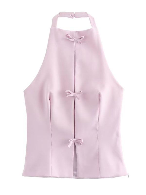 Blue Zone Planet | New Fabric Bowknot Halter Neck Vest Top-TOPS / DRESSES-[Adult]-[Female]-2022 Online Blue Zone Planet