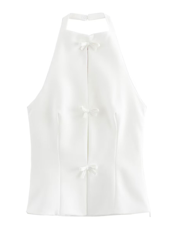Blue Zone Planet | New Fabric Bowknot Halter Neck Vest Top-TOPS / DRESSES-[Adult]-[Female]-2022 Online Blue Zone Planet