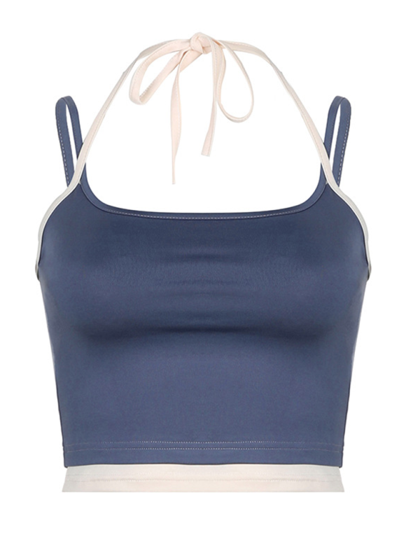 Blue Zone Planet | Contrast color lace-up slim fit sexy back camisole top-TOPS / DRESSES-[Adult]-[Female]-2022 Online Blue Zone Planet