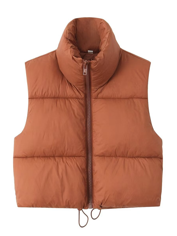 Tessie's Warm Puffy Sleeveless Collared Vest-TOPS / DRESSES-[Adult]-[Female]-Dark Brown-XS-2022 Online Blue Zone Planet