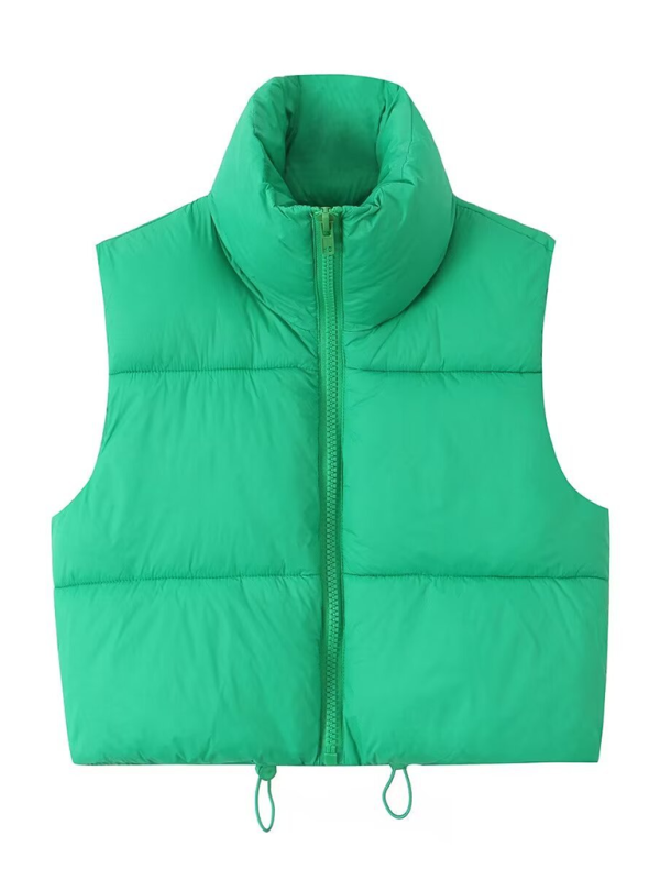 Tessie's Warm Puffy Sleeveless Collared Vest-TOPS / DRESSES-[Adult]-[Female]-Green-XS-2022 Online Blue Zone Planet