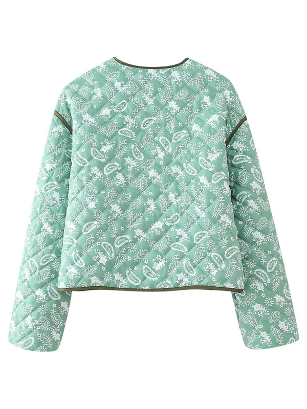 Candice's Botanical Print Quilted Thin Coat Jacket-TOPS / DRESSES-[Adult]-[Female]-2022 Online Blue Zone Planet