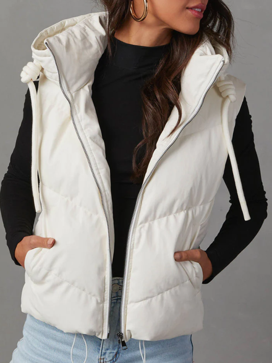 Lissa's Loose Thickened Short Hooded Sleeveless Double Pocket Puffy Quilted Vest-Tops / Dresses-[Adult]-[Female]-White-S-2022 Online Blue Zone Planet