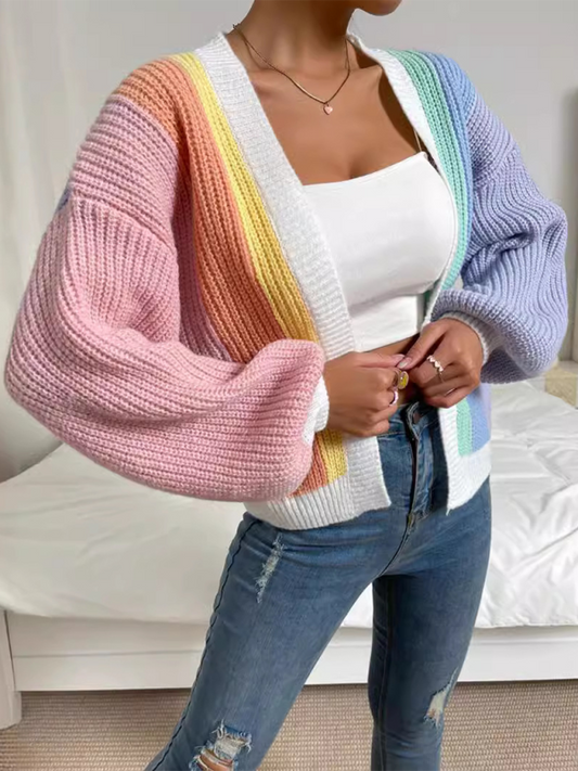 Luna's Knitted Cardigan with Contrast Colors-TOPS / DRESSES-[Adult]-[Female]-Medium purple-S-2022 Online Blue Zone Planet