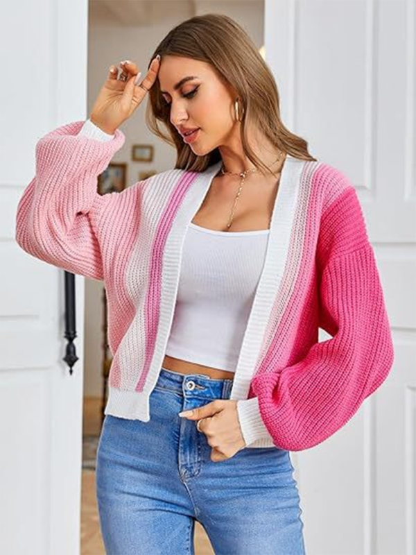 Luna's Knitted Cardigan with Contrast Colors-TOPS / DRESSES-[Adult]-[Female]-Rose-S-2022 Online Blue Zone Planet