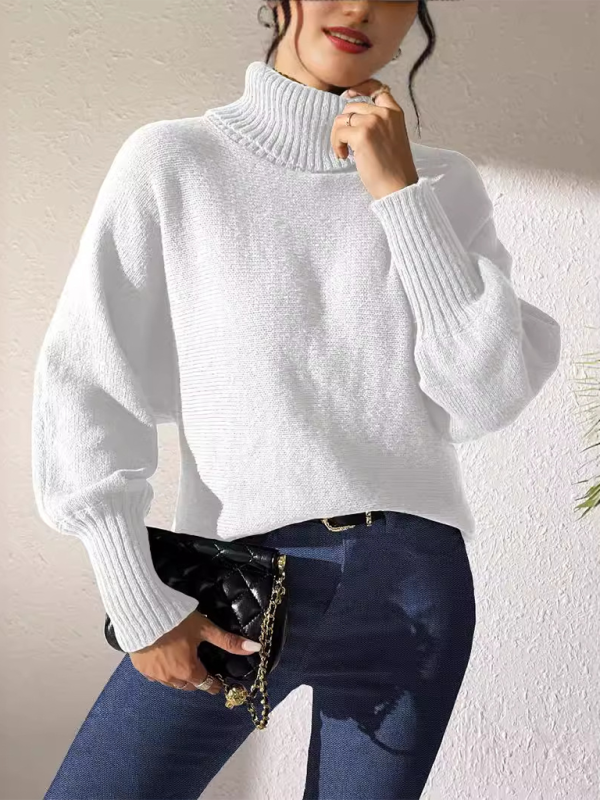 Solid color simple bat sleeve top high collar lapel sweater-[Adult]-[Female]-White-S-2022 Online Blue Zone Planet