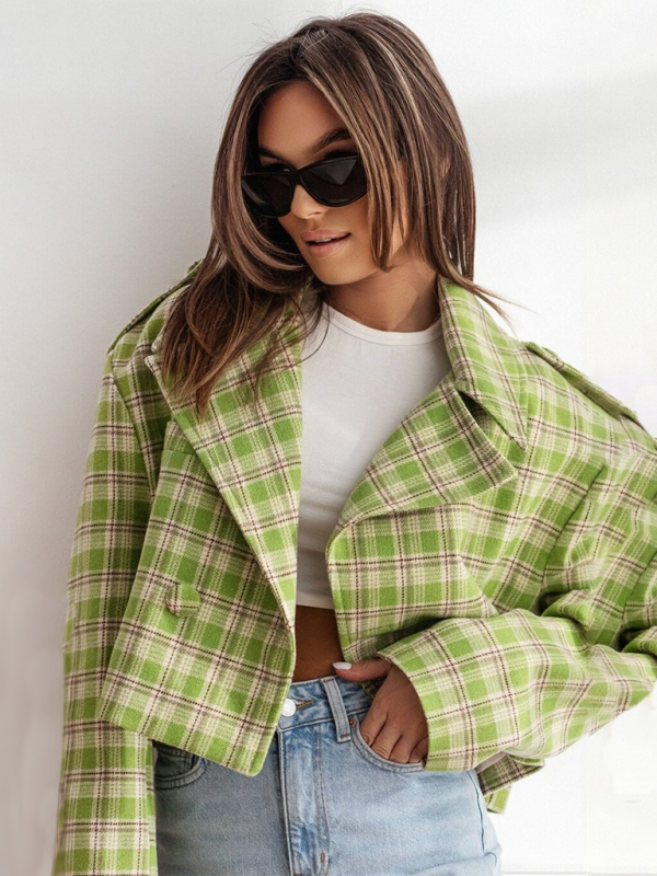 Fashionable British style suit collar plaid woolen coat-[Adult]-[Female]-2022 Online Blue Zone Planet