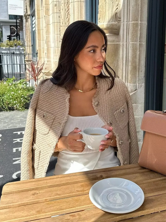 Blue Zone Planet | Olivia's Gold Button Slub Jacket-TOPS / DRESSES-[Adult]-[Female]-Cracker khaki-XS-2022 Online Blue Zone Planet