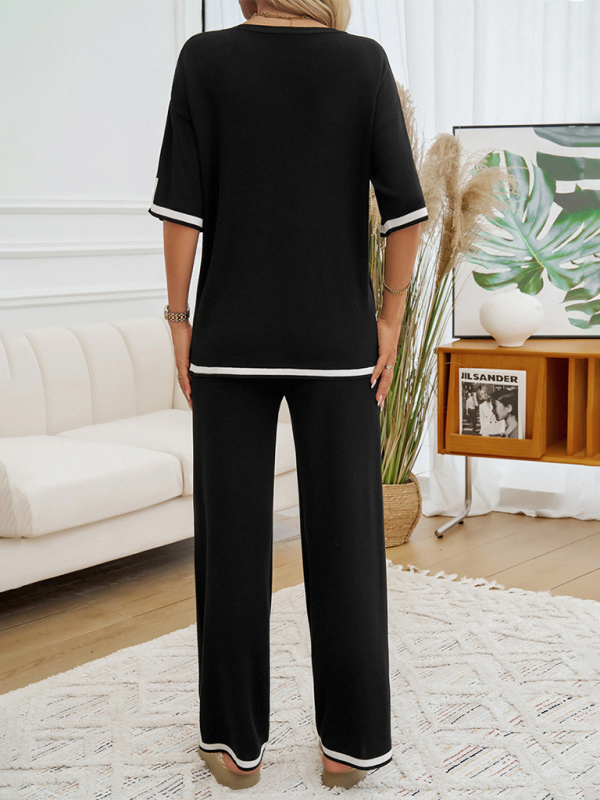 Contrast color short-sleeved trousers and sweater set-TOPS / DRESSES-[Adult]-[Female]-2022 Online Blue Zone Planet