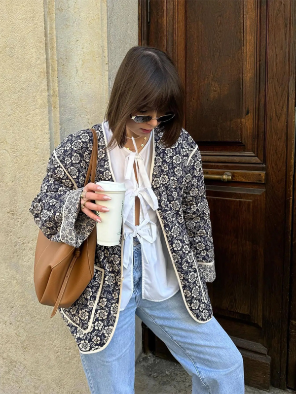 Blue Zone Planet | Double-sided printed striped cotton jacket-TOPS / DRESSES-[Adult]-[Female]-Purplish blue navy-S-2022 Online Blue Zone Planet