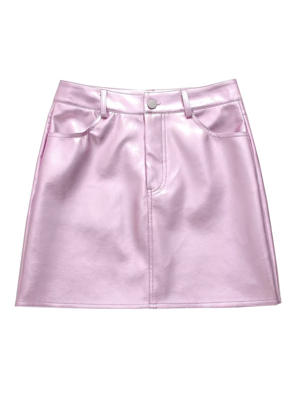 Blue Zone Planet | Shiny high waist able button-decorated hip skirt-TOPS / DRESSES-[Adult]-[Female]-Pink-S-2022 Online Blue Zone Planet