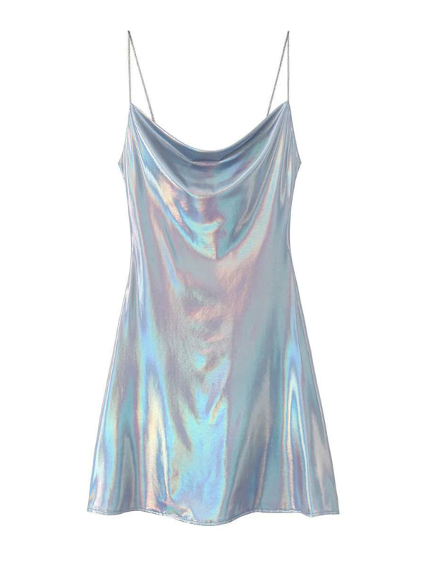 Tina's Low-cut Backless Metallic Strappy Mini Dress - Blue Zone Planet Golden yellow / XS by Blue Zone Planet