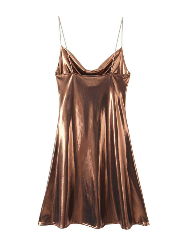 Low-cut backless metallic suspender dress-[Adult]-[Female]-2022 Online Blue Zone Planet