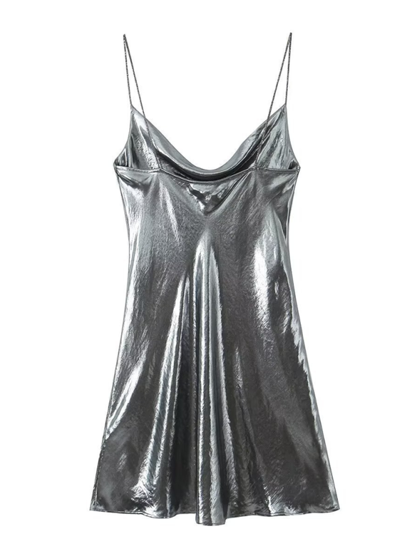 Low-cut backless metallic suspender dress-[Adult]-[Female]-2022 Online Blue Zone Planet