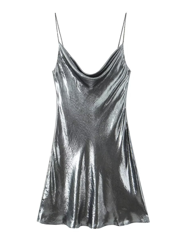 Low-cut backless metallic suspender dress-[Adult]-[Female]-Charcoal grey-XS-2022 Online Blue Zone Planet