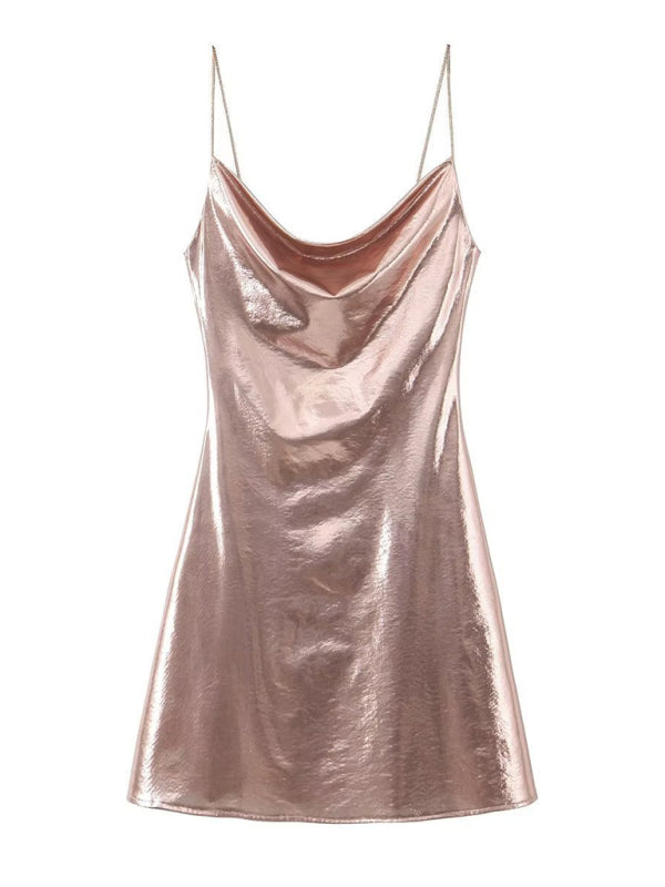 Low-cut backless metallic suspender dress-[Adult]-[Female]-Pink-XS-2022 Online Blue Zone Planet