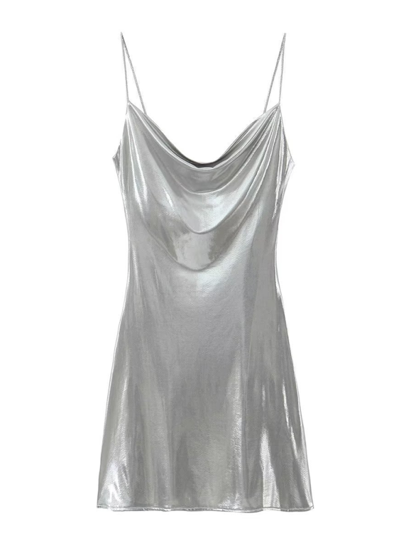 Low-cut backless metallic suspender dress-[Adult]-[Female]-Silver grey-XS-2022 Online Blue Zone Planet