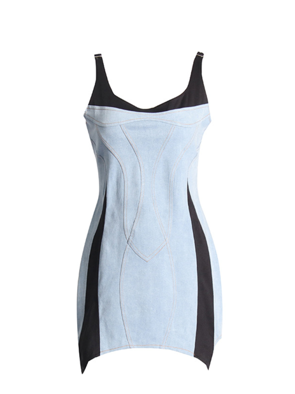 Blue Zone Planet | Spliced suspender hip-wrapped denim dress-TOPS / DRESSES-[Adult]-[Female]-2022 Online Blue Zone Planet