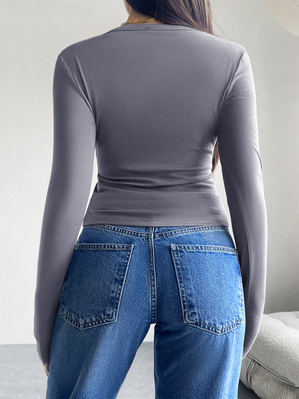 Solid Color Cardigan Button-Down Long Sleeve T-Shirt-TOPS / DRESSES-[Adult]-[Female]-2022 Online Blue Zone Planet