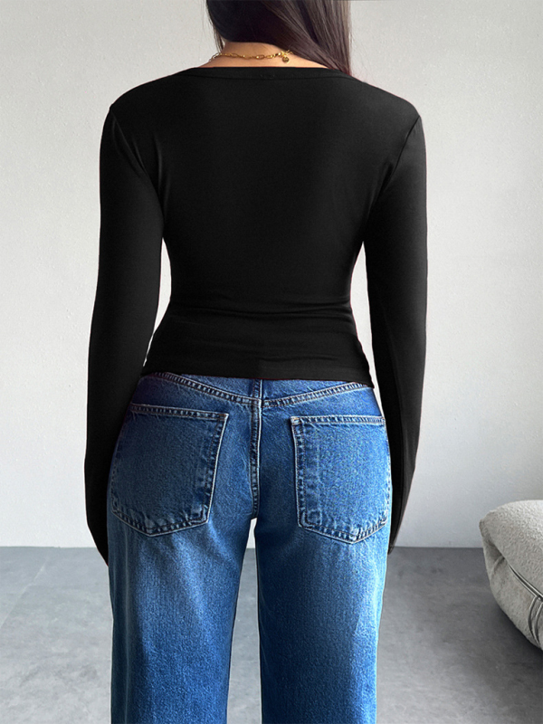 Solid Color Cardigan Button-Down Long Sleeve T-Shirt-TOPS / DRESSES-[Adult]-[Female]-2022 Online Blue Zone Planet