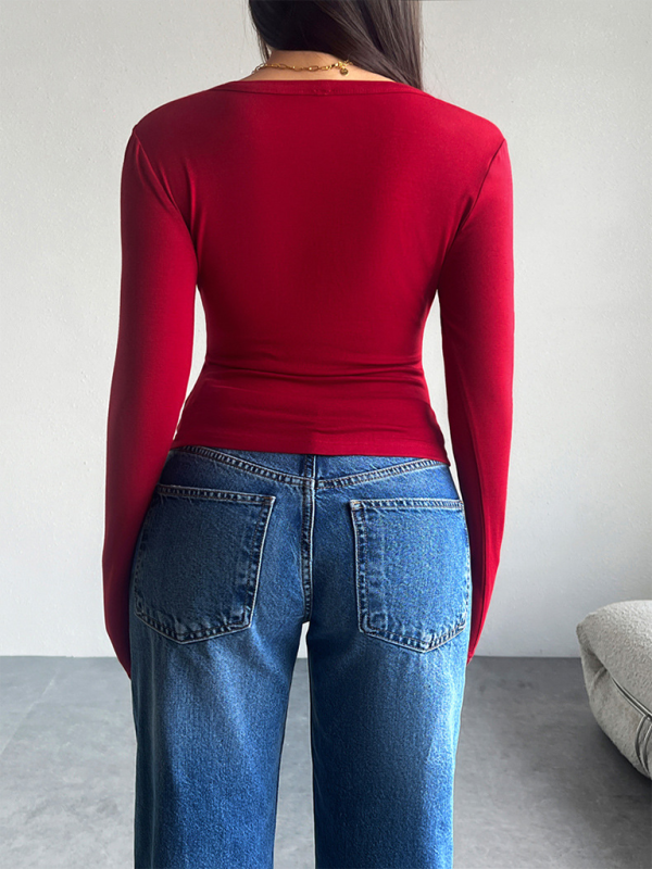 Solid Color Cardigan Button-Down Long Sleeve T-Shirt-TOPS / DRESSES-[Adult]-[Female]-2022 Online Blue Zone Planet