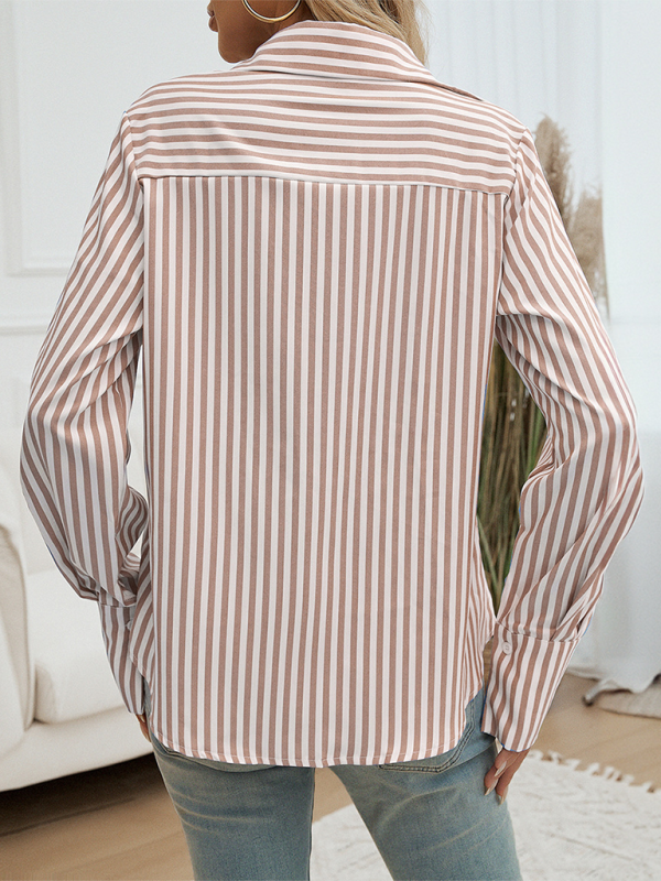 Blue Zone Planet | Cardigan Striped Long Sleeve Shirt-TOPS / DRESSES-[Adult]-[Female]-2022 Online Blue Zone Planet