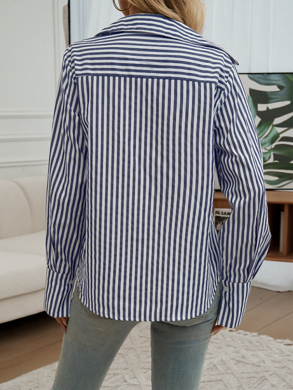 Blue Zone Planet | Cardigan Striped Long Sleeve Shirt-TOPS / DRESSES-[Adult]-[Female]-2022 Online Blue Zone Planet