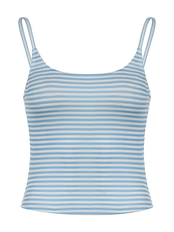 Pinstripe Basic Tank Top Beautiful Back Hot Girl Small Vest-[Adult]-[Female]-2022 Online Blue Zone Planet