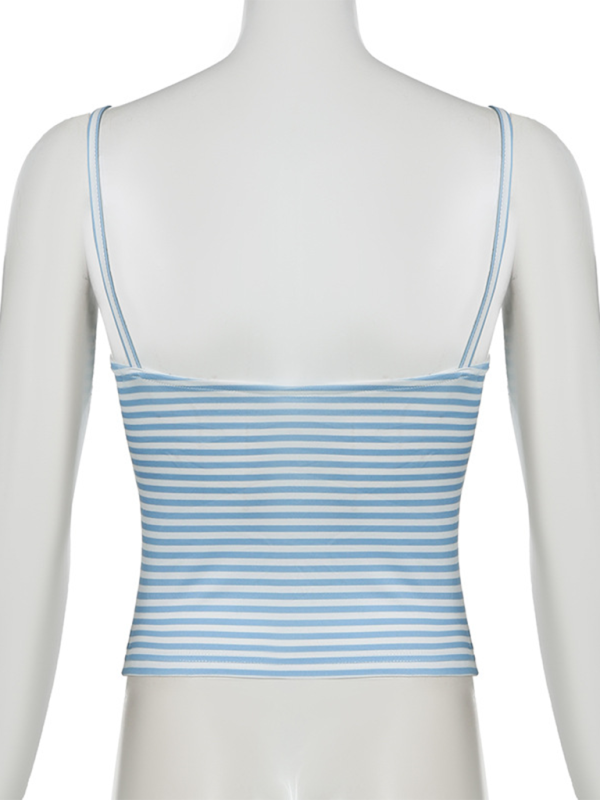 Pinstripe Basic Tank Top Beautiful Back Hot Girl Small Vest-[Adult]-[Female]-2022 Online Blue Zone Planet