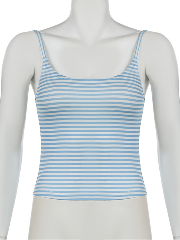 Pinstripe Basic Tank Top Beautiful Back Hot Girl Small Vest-[Adult]-[Female]-2022 Online Blue Zone Planet