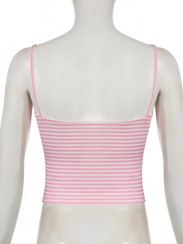 Pinstripe Basic Tank Top Beautiful Back Hot Girl Small Vest-[Adult]-[Female]-2022 Online Blue Zone Planet