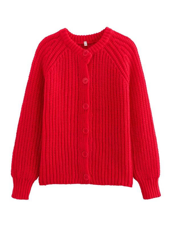 New solid color cardigan long sleeve knitted sweater jacket-[Adult]-[Female]-Red-S-2022 Online Blue Zone Planet