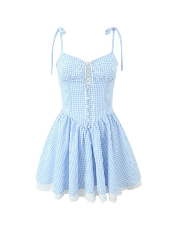 Lace Trim Sling Dress-[Adult]-[Female]-Blue-S-2022 Online Blue Zone Planet