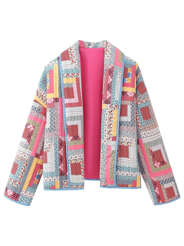 Retro Printed Cotton Cardigan Long Sleeve Jacket-[Adult]-[Female]-Pink-S-2022 Online Blue Zone Planet