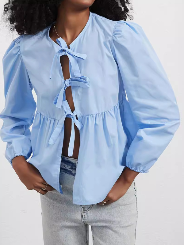 Loose Sweet Lace-Up Shirt Top-[Adult]-[Female]-Pink-XS-2022 Online Blue Zone Planet