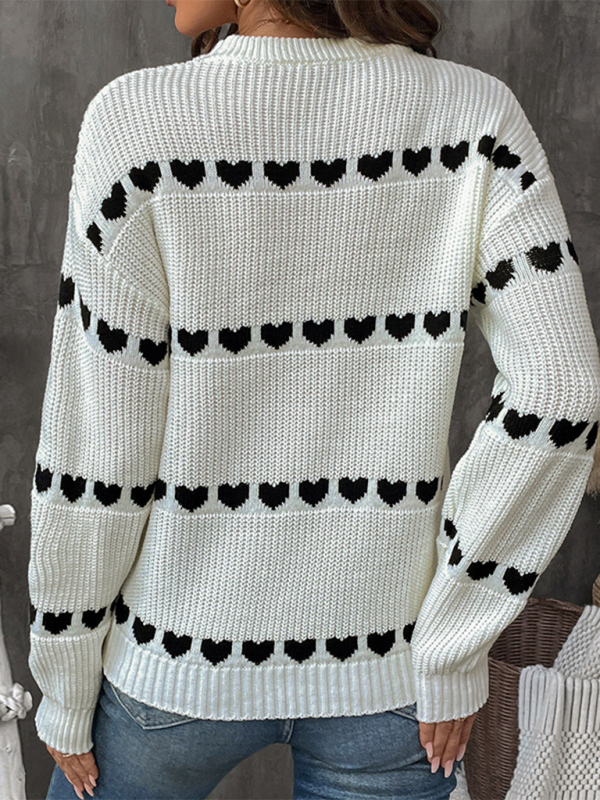 Blue Zone Planet | White Long Sleeve Heart Sweater-TOPS / DRESSES-[Adult]-[Female]-2022 Online Blue Zone Planet