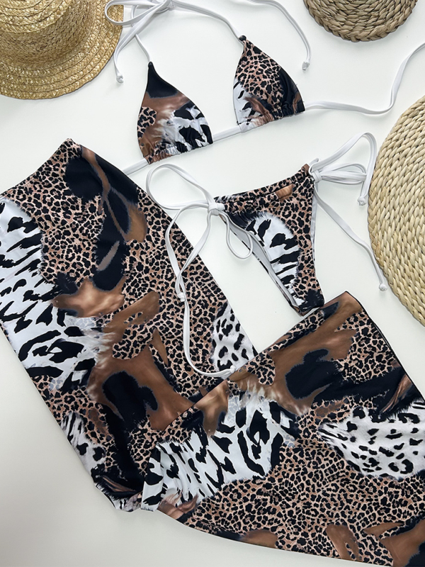 Blue Zone Planet | Leopard print bikini three piece set-TOPS / DRESSES-[Adult]-[Female]-2022 Online Blue Zone Planet
