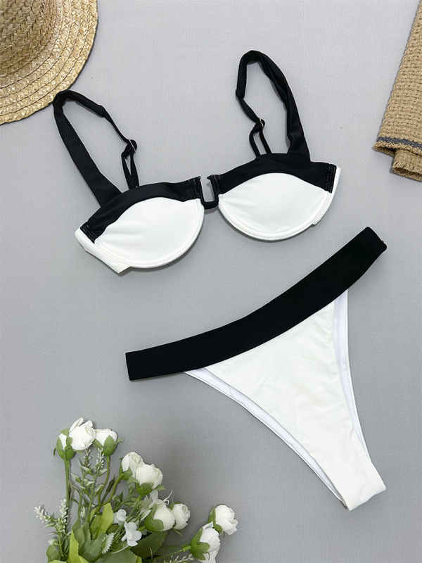 Blue Zone Planet | Bekky's Black and White Gathered Bikini-TOPS / DRESSES-[Adult]-[Female]-2022 Online Blue Zone Planet