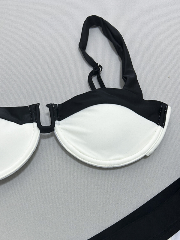 Blue Zone Planet | Bekky's Black and White Gathered Bikini-TOPS / DRESSES-[Adult]-[Female]-2022 Online Blue Zone Planet