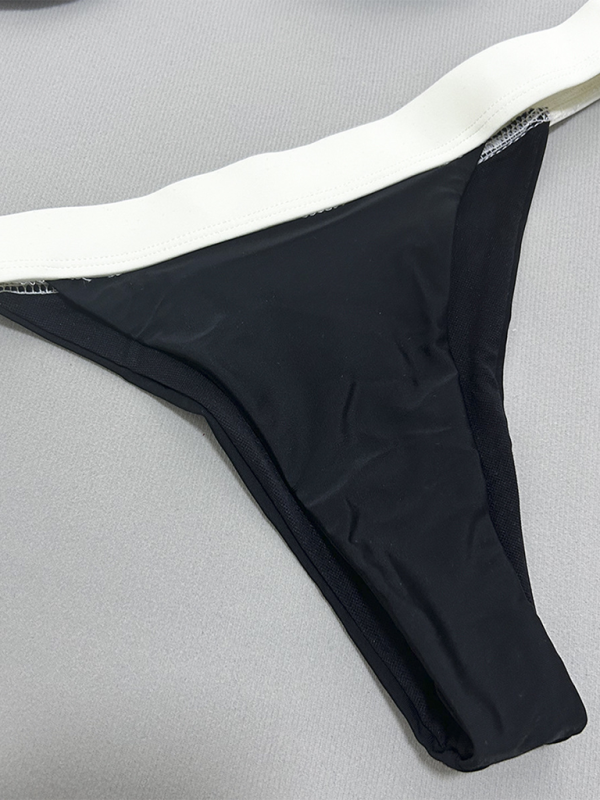 Blue Zone Planet | Bekky's Black and White Gathered Bikini-TOPS / DRESSES-[Adult]-[Female]-2022 Online Blue Zone Planet