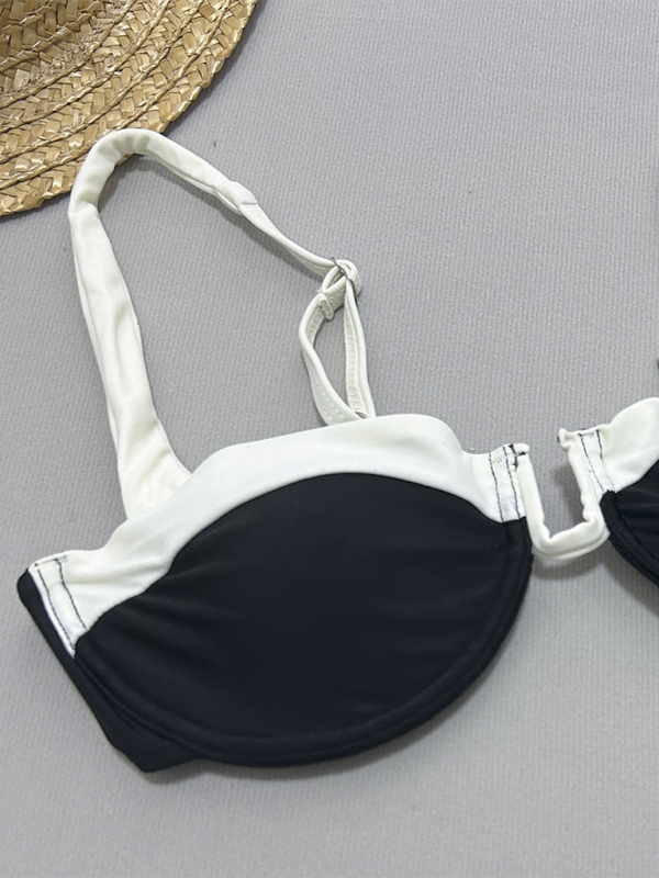 Blue Zone Planet | Bekky's Black and White Gathered Bikini-TOPS / DRESSES-[Adult]-[Female]-2022 Online Blue Zone Planet