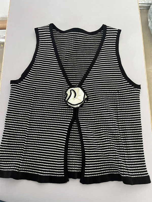 Blue Zone Planet | Liana's Sleeveless Striped 3D Flower Slit Knit Vest-TOPS / DRESSES-[Adult]-[Female]-2022 Online Blue Zone Planet