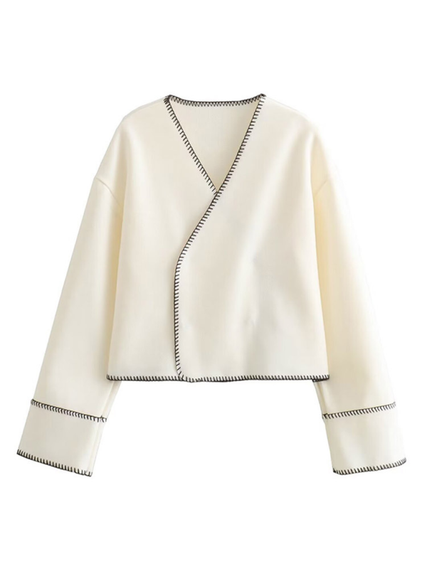 Blue Zone Planet | Early Autumn Thin Loose V-Neck Cardigan Jacket-TOPS / DRESSES-[Adult]-[Female]-Cream-XS-2022 Online Blue Zone Planet