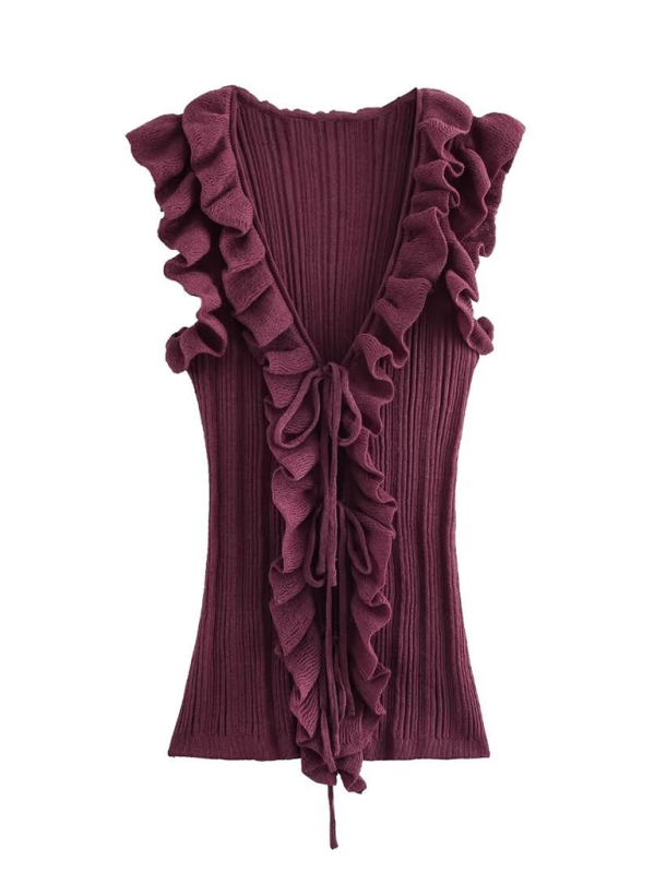 Blue Zone Planet | able vest ruffled sleeveless sweater-TOPS / DRESSES-[Adult]-[Female]-Purplish red-S-2022 Online Blue Zone Planet