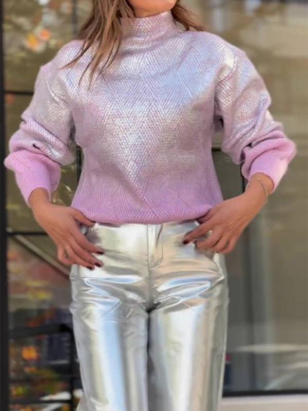 Loose Casual Silver Hot Stamping Sweater-[Adult]-[Female]-Pink-S-2022 Online Blue Zone Planet